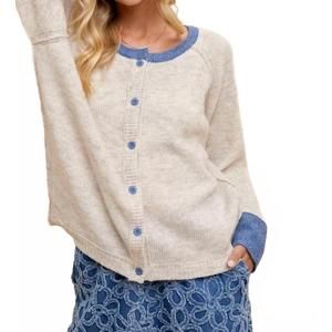 NEW ANNIEWEAR rae loose fit ribbed cardigan in beige